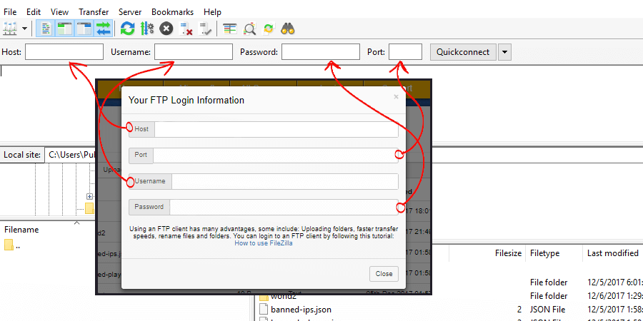 filezilla login port