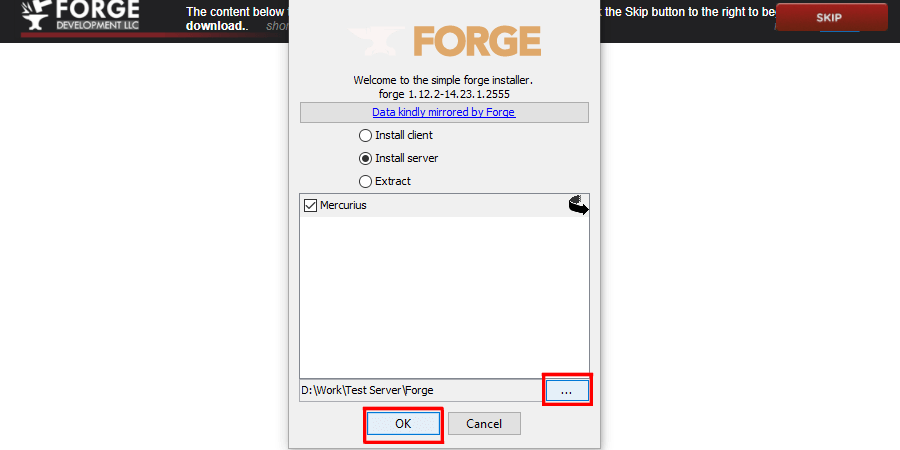 File path location on the Forge Installer.