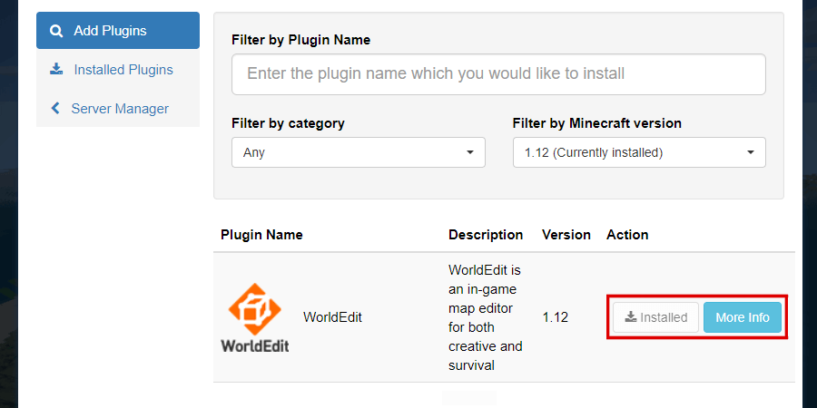 Install and More Info locations from the Plugins Tab.