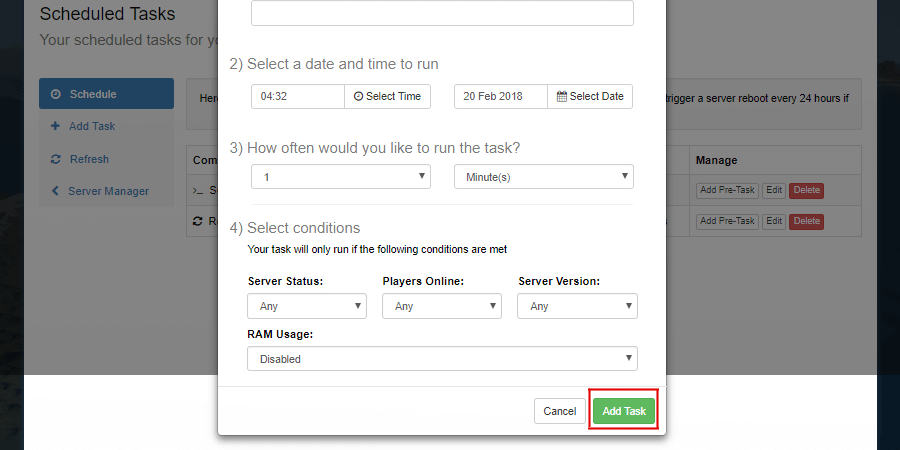 Add Task confirmation location on the Add Task Form.