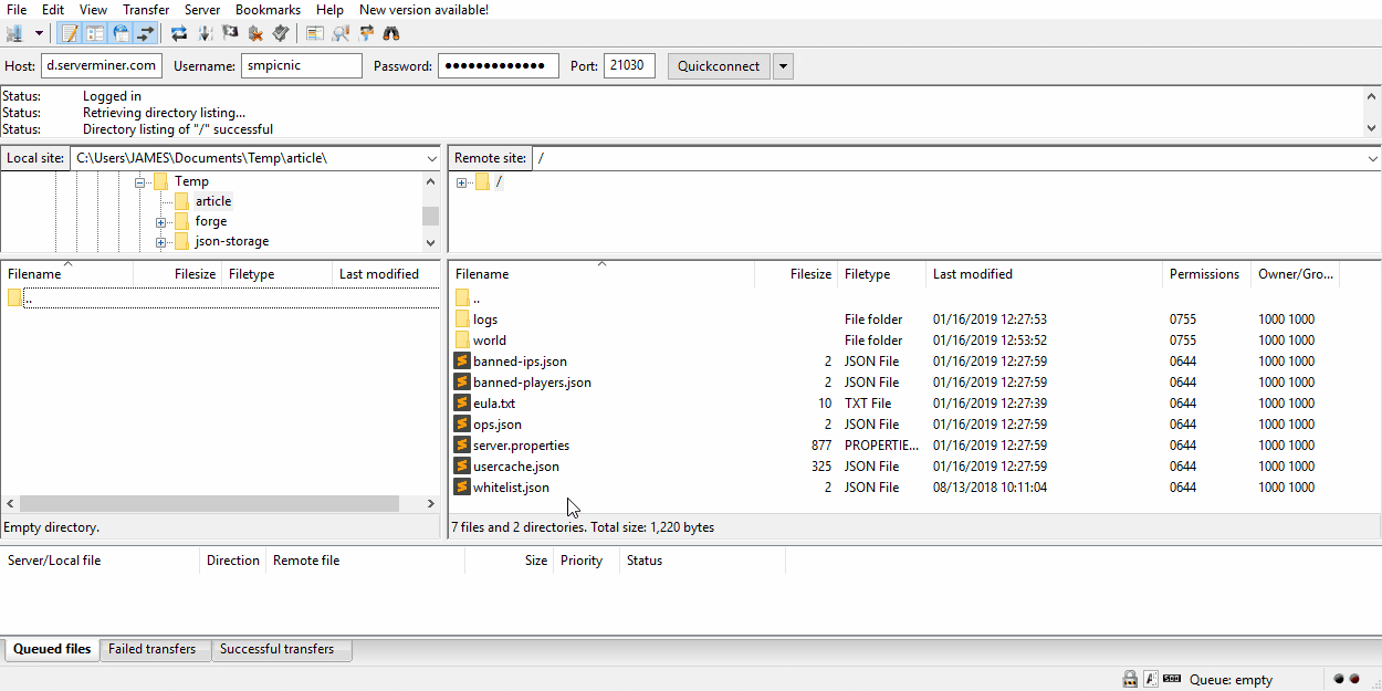 Transferring Minecraft world from FileZilla to computer