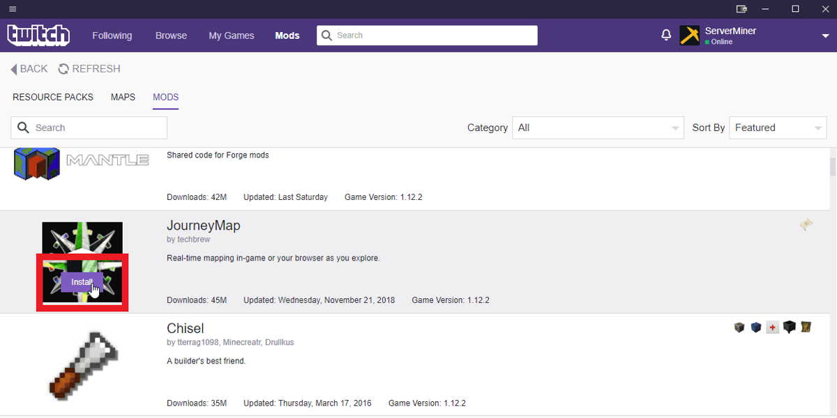 installing minecraft mods twitch launcher