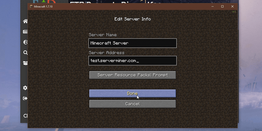 Minecraft will Launch and you enter your server IP