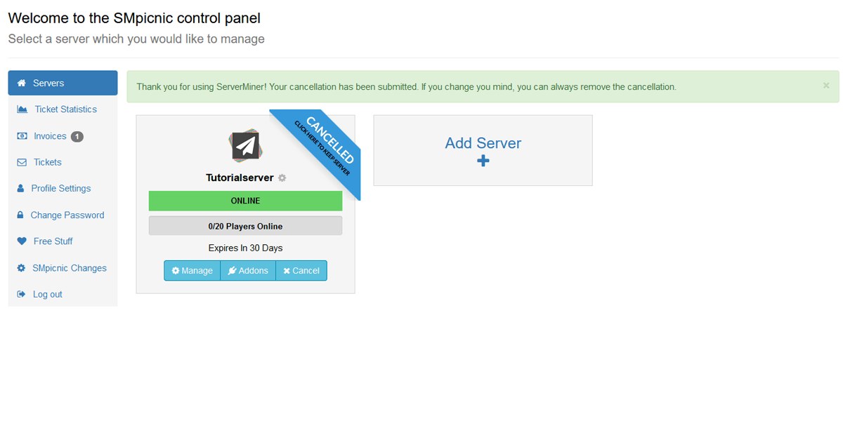 How To Cancel Your Minecraft Server At Serverminer