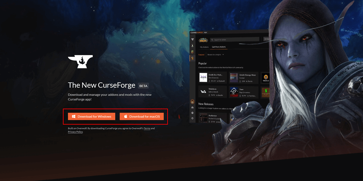 Download the CurseForge Overwolf Launcher for your OS