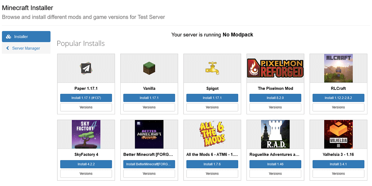 Select the modpack to install
