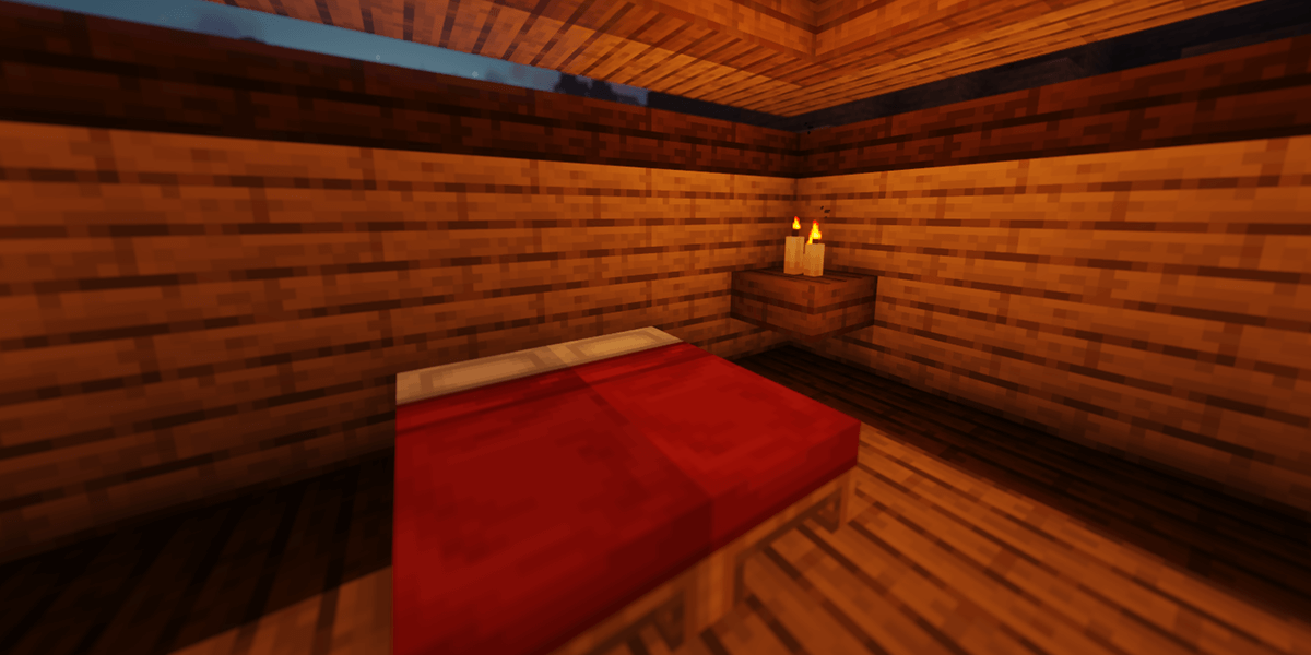 Screenshot showing a Minecraft bed at night