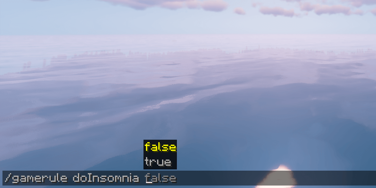 Entering the doInsomnia gamerule command on a Minecraft server
