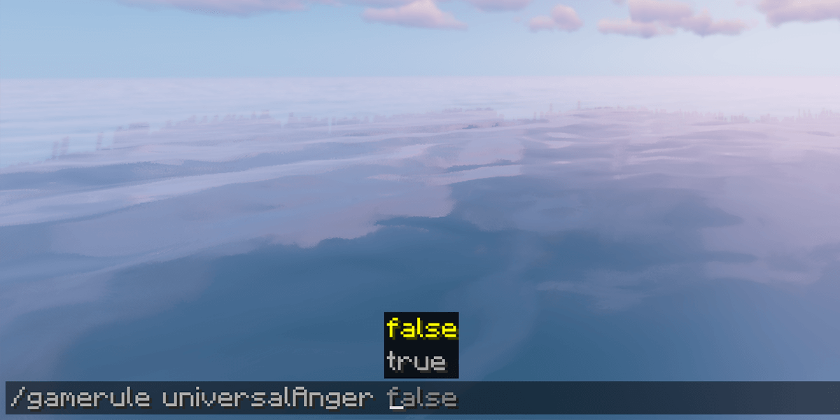 Entering the universalAnger gamerule command on a Minecraft server
