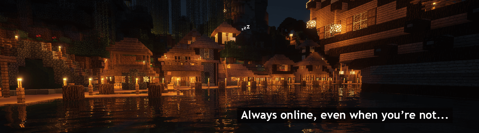 Minecraft town at night. Server is always online 24/7